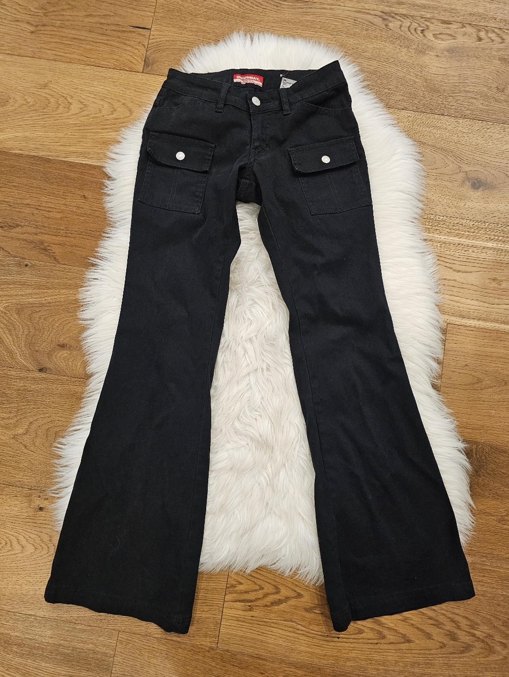 Vintage Low Rise Black Flared Cargo Pocket Jeans
